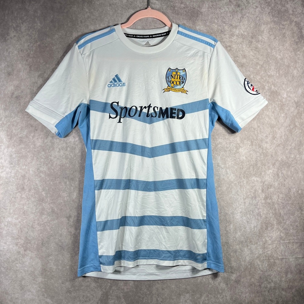 Adidas SportsMed Shirt Mens Small‎ White Blue Striped #10 Jersey Soccer USVS